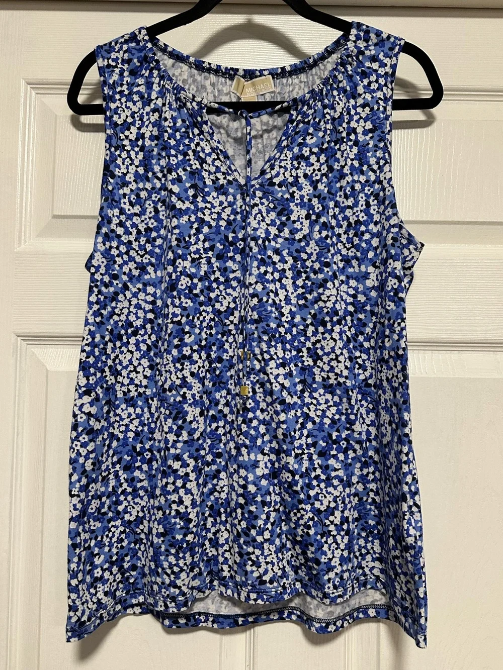 Michael Kors Blue Floral Sleeveless Tie Neck Blouse Women’s M